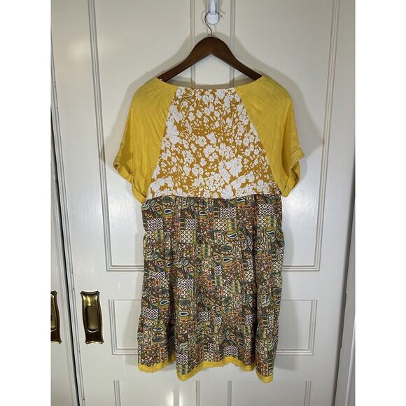 Umgee Linen Blend Mixed Print Tunic Blouse Womens Size Small Yellow Boho - Picture 3 of 7